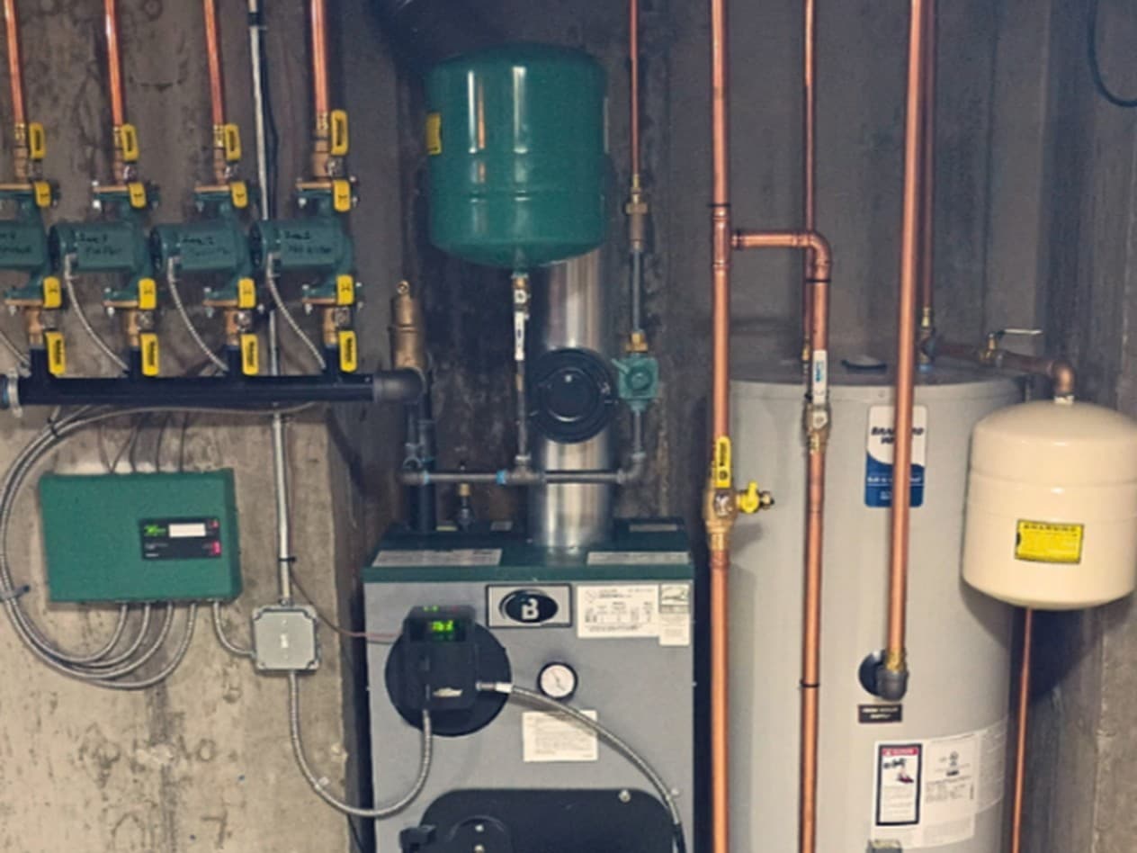 A heating system in a Long Island basement
