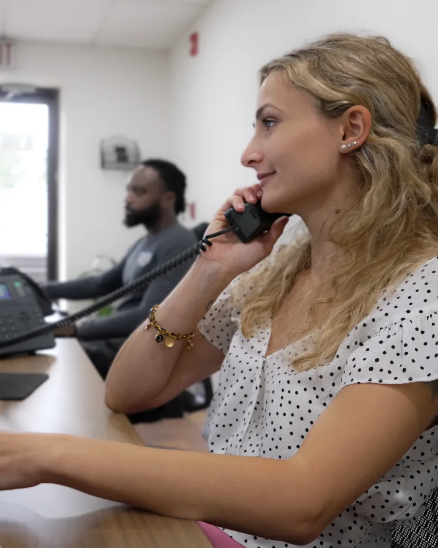 The Kintech office taking a call