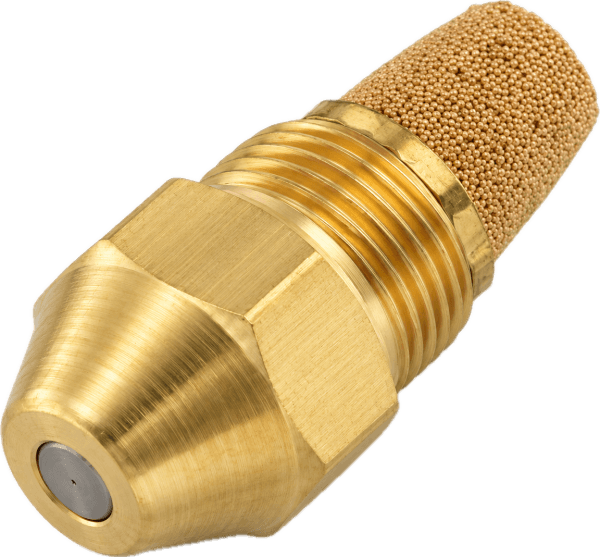 A new brass oil burner nozzle with its bronze filter